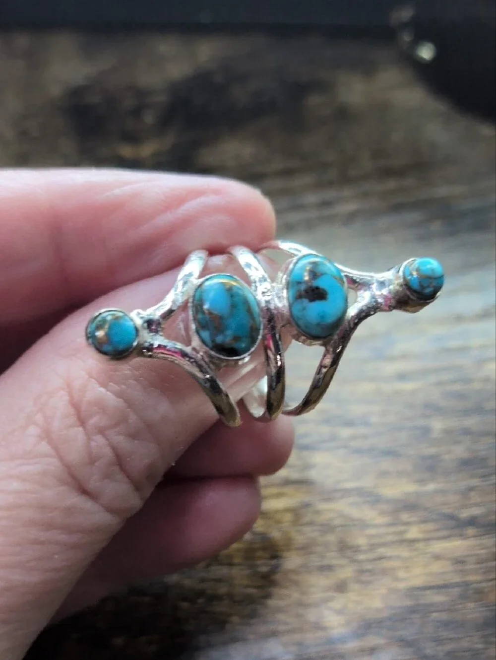 Sterling Silver Turquoise Triple Stone Ring - Blue